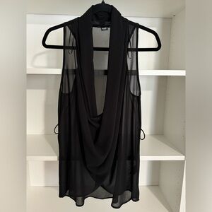 Twik Open Front Sleeveless Black Blouse